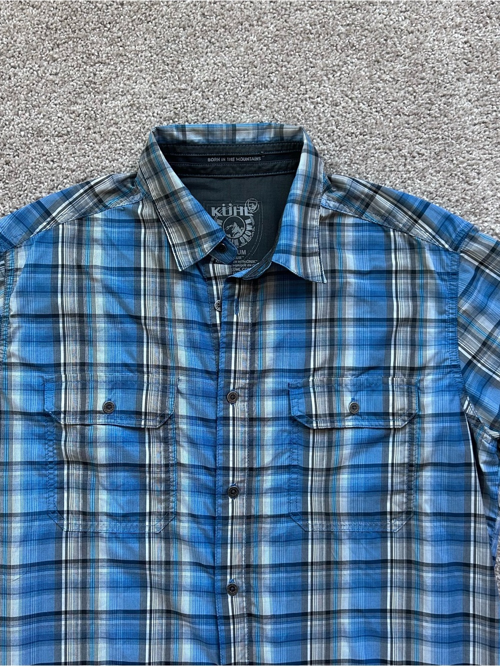 KUHL Eluxur Performance Shirt Mens Medium Blue Plaid Snap Button Hiking Gorpcore - Picture 2 of 9
